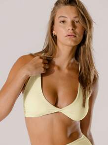 Aralina Leisurewear 粉彩粉色支撑深 V 活力扭纹短款上衣 - 黃色 - 查看 8