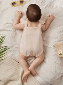 Cozy Pixies Newborn Baby Girl Colorful 3D Floral Collar Cap Sleeve Casual Bodysuit - Apricot - View 2