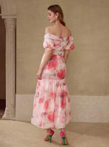 MOTF PREMIUM VESTIDO CON ESTAMPADO FLORAL DE HOMBROS DESCUBIERTOS - Rosa - Ver 7