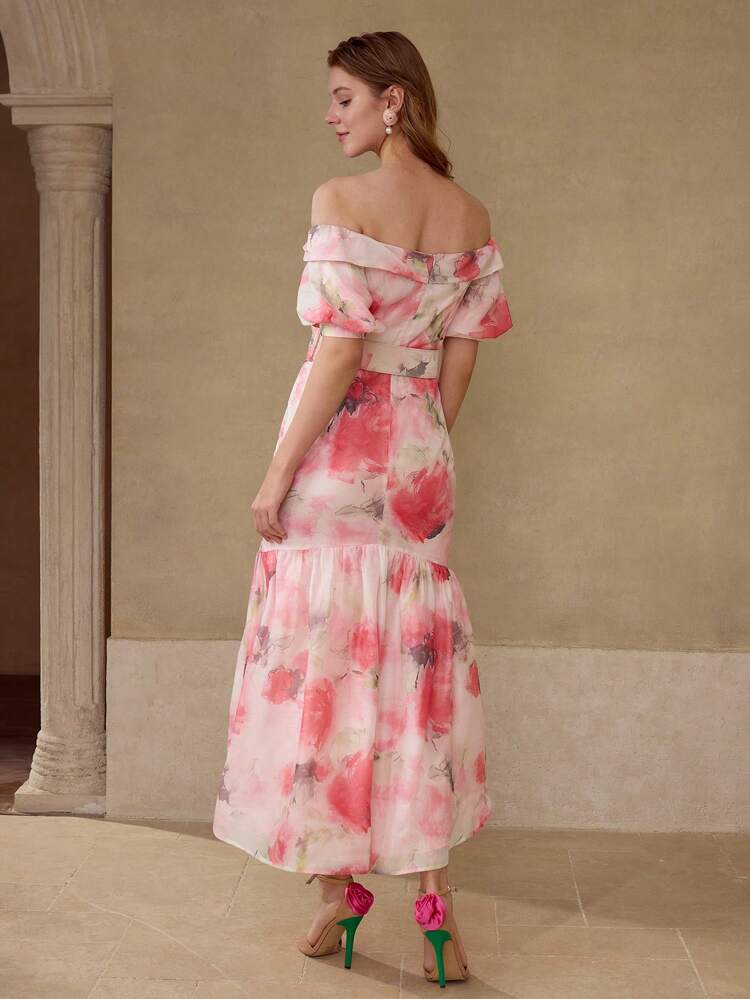 FLORAL PRINT OFF SHOULDER DRESS