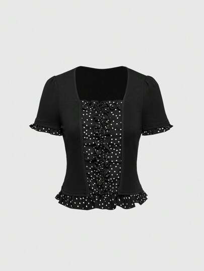 J-Fashion Blouse de laitière patchwork à pois pour femmes, décontractée et élégante pour un port quotidien