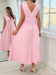 SHEIN Clasi Vestido elegante con fruncido y cordón para mujer de talla grande - Rosa - Ver 2