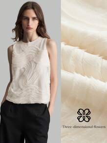 Ontre Blusa clásica de color caqui claro para las cuatro estaciones, blusa elegante con bordado de olas de color marfil para el Día de San Valentín