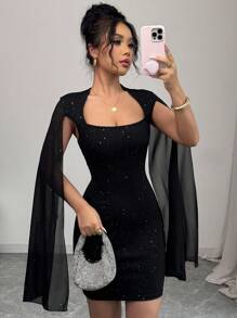 Chiquease 女士性感 V 领灯笼袖修身连衣裙