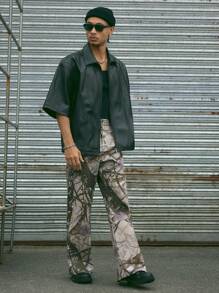 Manfinity NXTstreet Men's Olive Green Printed Loose Woven Casual Long Pants - Multicolor - View 4