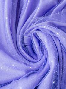 Flirla 大码女式婚礼宾客亮片网眼腰部 3/4 袖连衣裙