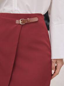 BizChic Women Red Wrap Around Skirt, Suitable For Date Night In Spring And Summer - Burgundy - View 3
