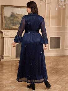 Al Najma Plus Size Women Arabic Style Plain Casual Dress, Fashionable Daily Wear - Navy Blue - View 3