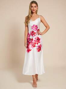 SHEIN Clasi Élégant été femmes robe à col en bascule imprimée florale, convient à diverses occasions - Multicolore - Voir 3