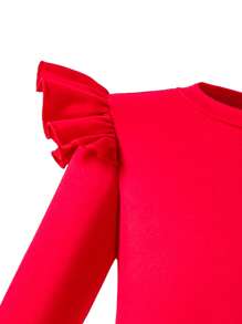 Vestito casual a maniche lunghe con collo tondo e pieghe per ragazze giovani