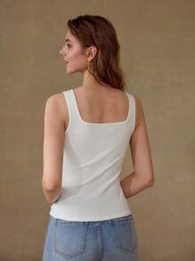 MOTF PREMIUM FAUX PEARL DETAIL SLIM FIT TANK TOP - White - View 5