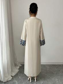 Yasmyna Đầm dài tay cổ chữ V rộng rãi nhiều màu dệt kim cho nữ, kín đáo - Màu Khaki - Xem 2