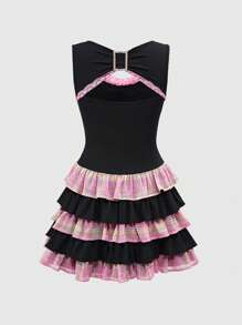 ROMWE J-Fashion Y2K 超大蝴蝶结分层蛋糕迷你连衣裙，仿二合一设计