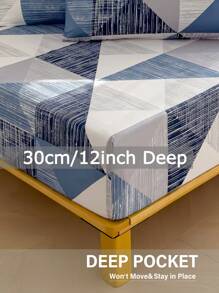 3Pcs Fitted Sheet Set, 80g Polyester Brushed, Geometric Pattern, 1 Fitted Sheet + 2 Pillow Cases