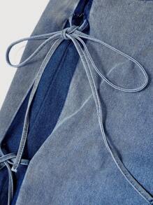 SHEIN MOD 加大码女式宽松直筒牛仔裤，系带设计，蓝色夏季、度假女士、复活节、春季、西部风、女性办公室、狂欢派对、迎婴派对、乡村风、乡村女性、老派金钱风格女性、外出、节日、牛仔竞技、机场 - 藍色 - 查看 6