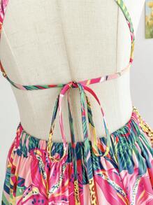 Soleia Váy Maxi hở lưng họa tiết lá cọ hoa nhiệt đới dành cho nữ, phong cách nghỉ dưỡng - Nhiều màu - Xem 6