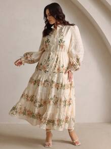 Anewsta Plus Size Women's Long Printed Dress, Boho Vacation Outfits, Spring/Summer Cottagecore Dress Bridgerton Style Dress Women Dresses Boho Western Dress - Multicolor - View 5