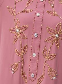 Layrah Handmade Beaded Round Neck Long Sleeve Maxi Dress, For Holiday - Coral Pink - View 7