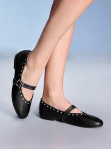 CUCCOO GRLICON 女士 Y2K 风格平底鞋，适合朋克、骑行者、酷女孩、万圣节、圣诞节、派对装扮 - 黑色 - 查看 3