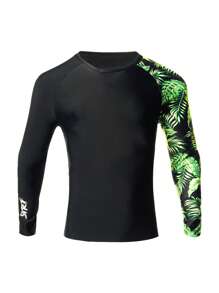 Manfinity Men's Tropical Print Long Sleeve Rash Guard Swim Shirt For Surfing And Swimming - Multicolor - View 1