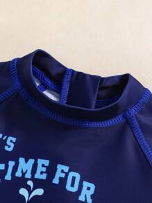 SHEIN Leap Crew 2pcs/Set Baby Boy Cartoon Whale Pattern Round Neck Short Sleeve Romper & Hat Set - Blue - View 5