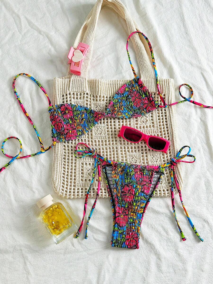 Swim Mod Women Spring Break Beach Vacation Sexy Fashion Printed Fringe Triangle Bikini Set For Summer - Multicolor - View 1