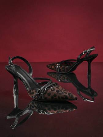 SHUZIA Women's High Heel Pointed Toe, Match Any Dress, Leopard Mesh Fashionable Buckled Back Strap Shoes Spring Shoes Spring Break Easter Prom Heels Wedding Shoes Mother's Day Present