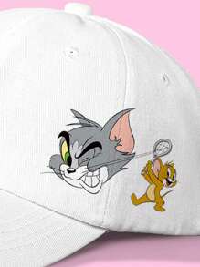 TOM & JERRY X SHEIN 1pc Cute Basics Cartoon Graphic Baseball Cap, Unisex, Suitable For Casual Wear - White - View 2