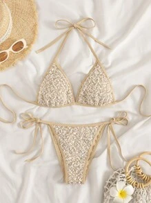 Swim SXY Springbreak Minimalist Style Casual Swimwear Set, Suitable For Daily Wear For Summer Beach Vacation - Apricot - View 3