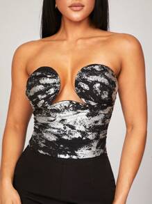 Silquee Women's Women's Elegant And Gorgeous Autumn And Winter Party Suitable For Slim Halloween Black Bottom Gold Print Sexy Pleated Tube Top