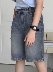 DAZY Tween Boys' Distressed Denim Shorts With Vintage Wash,Back To School Clothes - Medium Wash - View 6