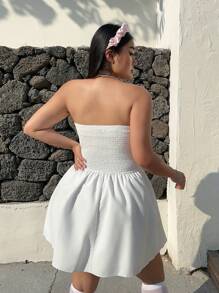 Sunnyshic Plus Size Women White Romantic & Elegant Bandeau Dress, Vacation - White - View 2