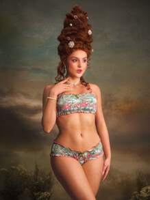 PinupGlam Retro Figured Thin Strap & Ruffled Trim Women Underwear Lingerie Set