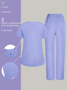 TaskEZ Dental Doctor Surgical Scrub Set For Women, Short Sleeve, 4-Way Stretch For Women Scrub Sets Women Scrub Sets Four PocketsScrub Sets For Women Running Nurse & Uniform Scrubs Handwashing Pocketed Breathable Brushed Clothing Set Scrub Stretchable Athletic Workwear With Pockets Scrub Top And Pants Set Women's Scrub Set: Notch V-Neck Tuck In Top & Straight Leg Pants Essential Jogger Scrub Set Nursing Uniform Stretch Top & Drawstring Cargo Pants - Mauve Purple - View 2