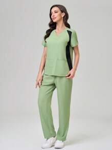 TaskEZ Conjunto de uniforme de limpieza, camiseta de manga corta y pantalones, informal y elegante para uso diario