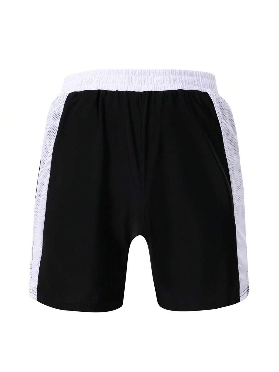 Manfinity Sport Corelite Men's Contrast Color Elastic Waist Pockets Loose Sports Shorts - Black - View 1