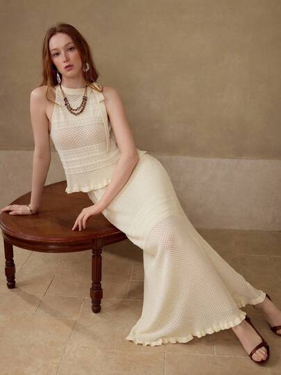 MOTF PREMIUM 网眼针织荷叶边下摆毛衣裙