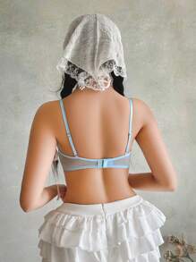 Women's Embroidered Mesh Criss-Cross Hollow Sexy Elegant Blue Lingerie - Blue - View 2