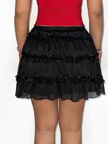 SHEIN SXY Faldas de mujer, falda negra, minifalda negra, faldas negras para mujer, conjuntos de verano para mujer, verano, conjuntos para vacaciones en la playa