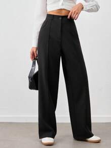 SHEIN Tall Tall Ladies Business Pants For Women Solid Color For Daily Use - Black - View 5
