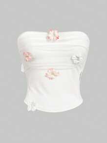 Firerie Top bandeau elegante con malla floral transparente, hermoso para bodas, fiestas, uso diario y vacaciones, primavera/verano, conciertos y raves para mujeres