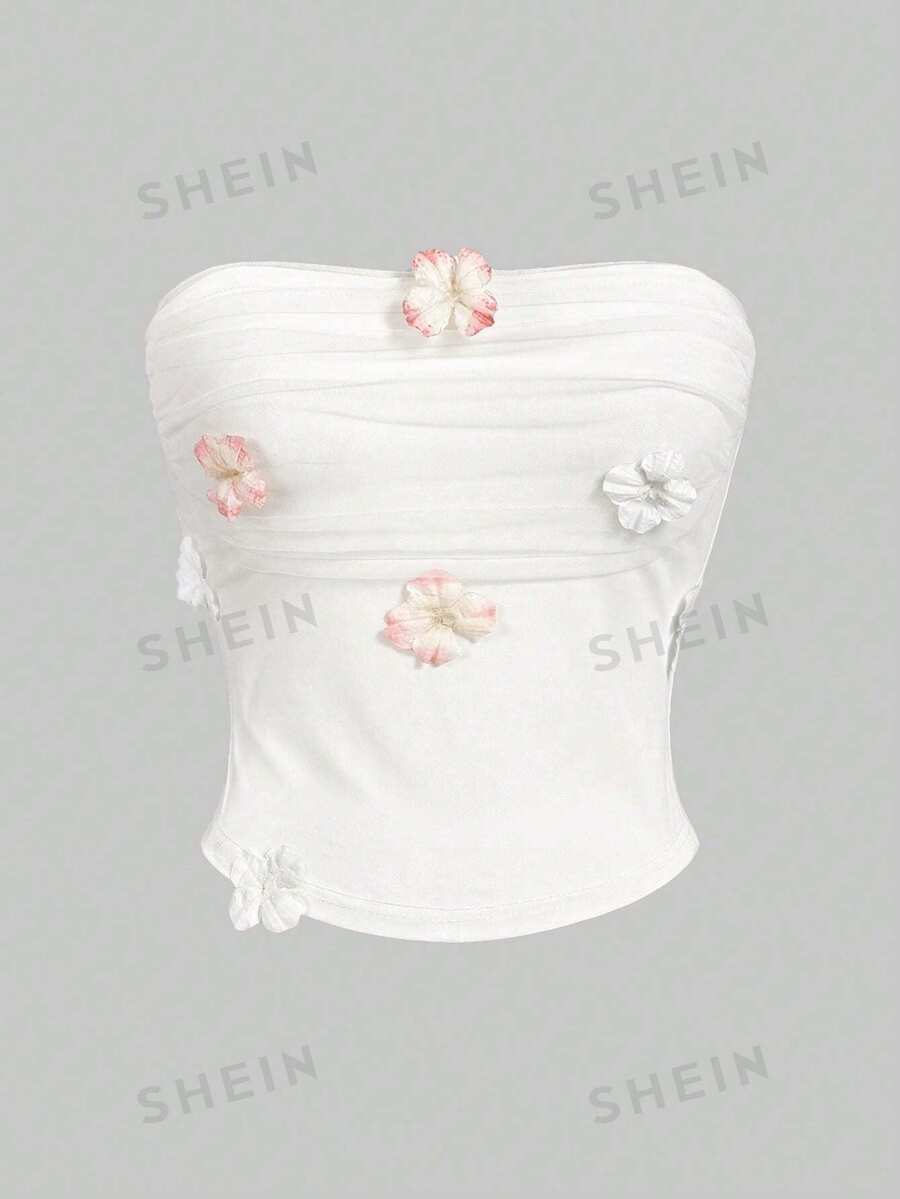 Firerie Top bandeau elegante con malla floral transparente, hermoso para bodas, fiestas, uso diario y vacaciones, primavera/verano, conciertos y raves para mujeres