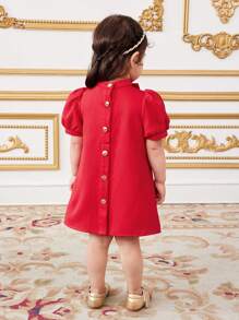 SHEIN Babygirl 优雅可爱红色蝴蝶结装饰短袖迷你连衣裙 - 紅色 - 查看 2