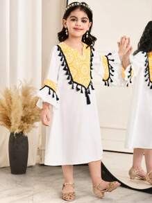 SHEIN Young Girl Solid Color Ruffle Hem Loose Casual Dress - White - View 3
