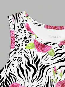 INAWLY Parte superior de tirantes con estampado floral y de rayas de cebra - Blanco - Ver 4