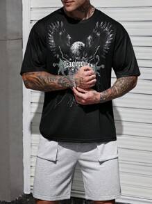 Manfinity LEGND Men's Letter & Eagle Print Round Neck Short Sleeve T-Shirt And Shorts Casual Outfit Set - Multicolor - View 4