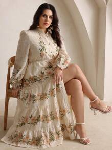 Anewsta Plus Size Women's Long Printed Dress, Boho Vacation Outfits, Spring/Summer Cottagecore Dress Bridgerton Style Dress Women Dresses Boho Western Dress - Multicolor - View 1