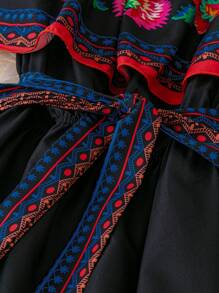 SHEIN LUNE 大码女式节日印花露肩长连衣裙