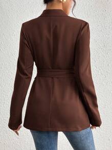 SHEIN PETITE Fashion Office Lady Solid Color Tie-Waist Jacket Fall Cloth For Women