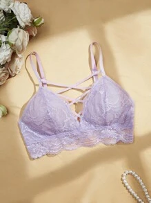 Charlaine Cross-Straps Lace Extending Brassiere, French & Italian Style Open Back Romantic Women Lingerie Bra